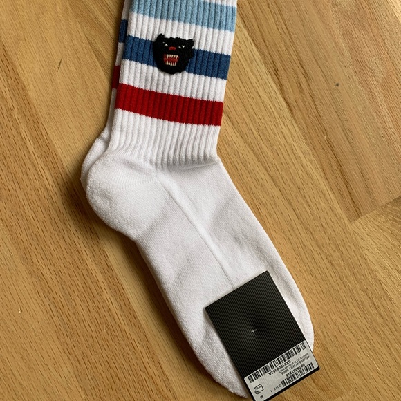 New Gucci puma patch striped blue red socks sz Medium - Picture 11 of 12